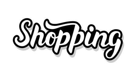 Shopping calligraphy template text for your design illustration concept. Handwritten lettering title vector words on white isolatedのイラスト素材