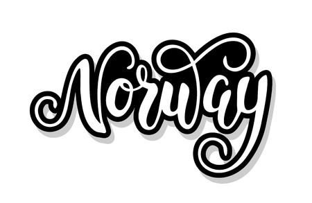 Norway calligraphy template text for your design illustration concept. Handwritten lettering title vector words on white isolatedのイラスト素材