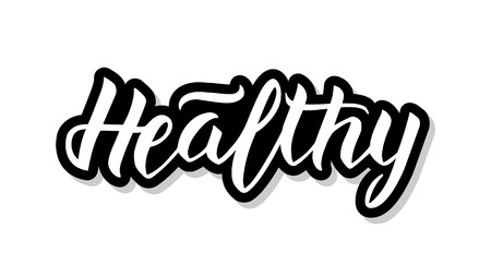 Healthy calligraphy template text for your design illustration concept. Handwritten lettering title vector words on white isolatedのイラスト素材