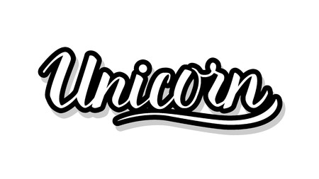 Unicorn calligraphy template text for your design illustration concept. Handwritten lettering title vector words on white isolatedのイラスト素材