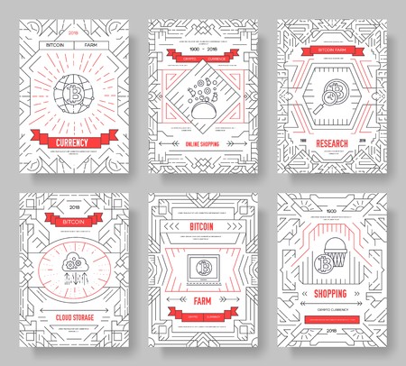 Bitcoin  outline icons collection set. Modern technologies linear symbol pack. Template of thin line icons, logo, symbols, pictogram and flat illustrations conceptのイラスト素材
