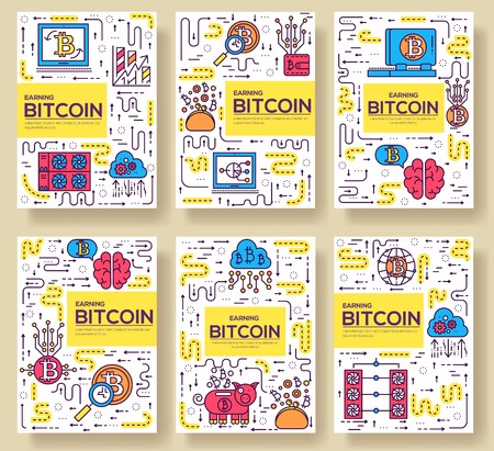Bitcoin  outline icons collection set. Modern technologies linear symbol pack. Template of thin line icons, logo, symbols, pictogram and flat illustrations conceptのイラスト素材