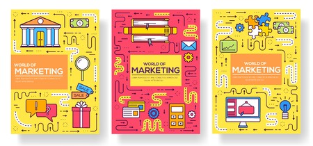 Business vector brochure cards thin line set. Marketing template of flyear, magazines, posters, book cover, banners. Layout outline illustrations modernのイラスト素材
