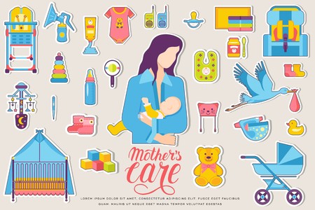 World breastfeeding week cards set. kids elements of flyear, magazines, posters, book cover, banners. Devices infographic concept background. Layout illustrations template pages with typography text.のイラスト素材