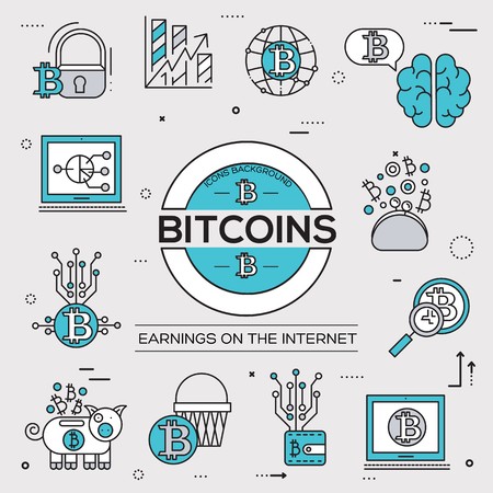 Bitcoin  outline icons collection set. Modern technologies linear symbol pack. Template of thin line icons, logo, symbols, pictogram and flat illustrations conceptのイラスト素材