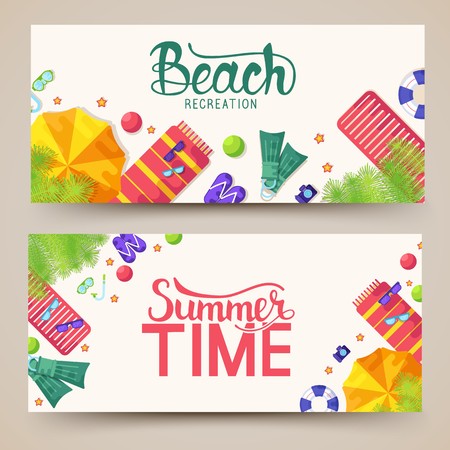 summer vecetion time horizontal banners vector illustration conceptのイラスト素材