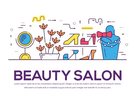 thin line people choosing dress arranging the wedding in salon. Woman in wedding salon flat outline concept design illustrationのイラスト素材