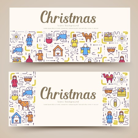 Merry Christmas  vector brochure cards set. birth of Christ template of flyear, magazines, posters, book cover, banners. Layout elements  illustrations modern pages.のイラスト素材