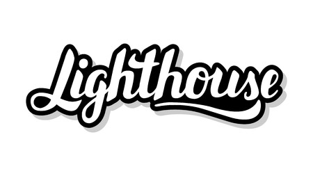 Lighthouse calligraphy template text for your design illustration concept. Handwritten lettering title vector words on white isolatedのイラスト素材