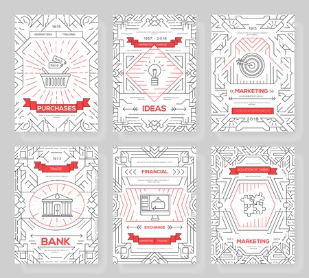 Business vector brochure cards thin line set. Marketing template of flyear, magazines, posters, book cover, banners. Layout outline illustrations modernのイラスト素材