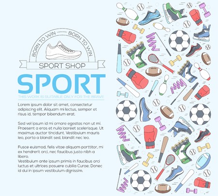 Circular concept of sports equipment background. life style tools with gym device, equipment and items. Training apparatus on a flat thin lines design. Vector illustration workout concept icons set.のイラスト素材