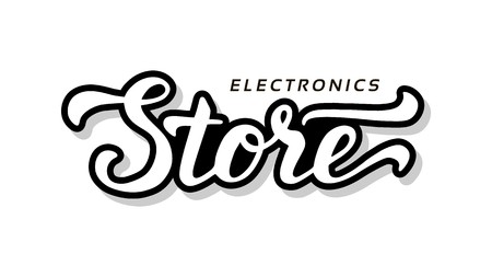 Electronics store calligraphy template text for your design illustration concept. Handwritten lettering title vector words on white isolatedのイラスト素材