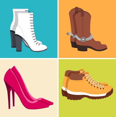 flat illustration set of shoe equpment backgrounds. Vector illustration elements icons. Colorful template for you web and mobile applicationsのイラスト素材