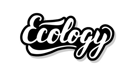 Ecology calligraphy template text for your design illustration concept. Handwritten lettering title vector words on white isolatedのイラスト素材