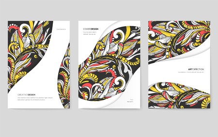 Abstract vector brochure cards set. Print art template of flyear, magazines, posters, book cover, banners. Colorful design invitation concept background. Layout ornament illustrations modernのイラスト素材
