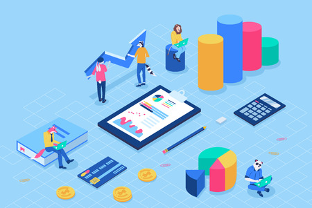 Can use for web banner, infographics, header vector illustration. Financial administration concept with characters. Flat isometric isolated on white background.のイラスト素材