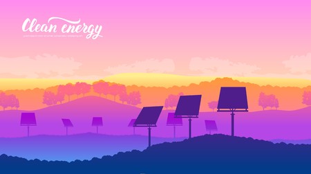 Solar system farm on nature landscape background design. Template land page wallapapers design conceptのイラスト素材