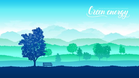 One Tree Hill reminds of signing the Treaty of Waitangi. A lonely tree on a green hill during sunset. A beautiful sunset among the tuscany hills. grassy hill and blue sky with clouds in the backgroundのイラスト素材