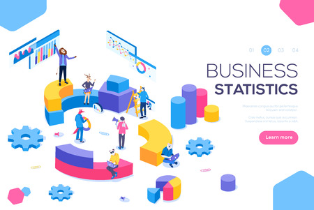 Flat isometric infographics for banner or business header vector illustration. Financial administration concept. Consulting for company performance, analysis concept. Statistics and business statement.のイラスト素材