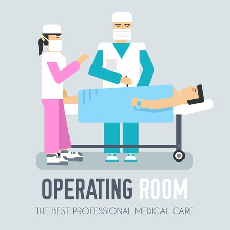 Doctor with nurse operate on a patient. Flat vector background concept. Hospital surgery room illustration designのイラスト素材