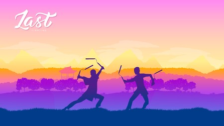 Martial arts of different Nations of the world. Traditional fights with weapon background. Fighting style battle template layout modern sliderのイラスト素材