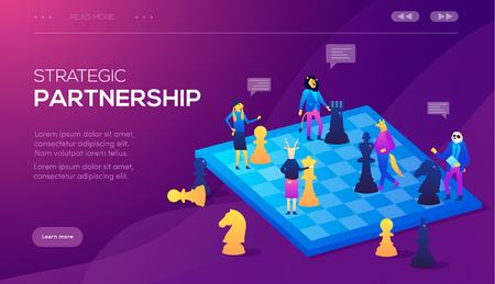 Business concept chess vector illustration. Partnership concept, agreement of parties, signing documents. Strategic partnership, crowdfunding, business successのイラスト素材