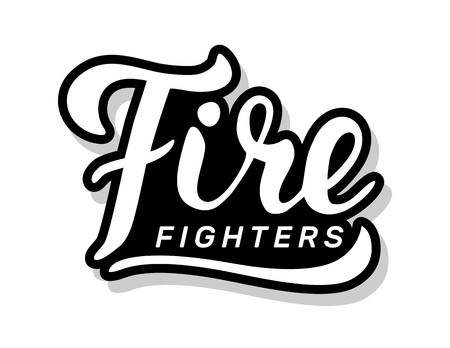 Firefighters calligraphy template text for your design illustration concept. Handwritten lettering title vector words on white isolated backgroundのイラスト素材
