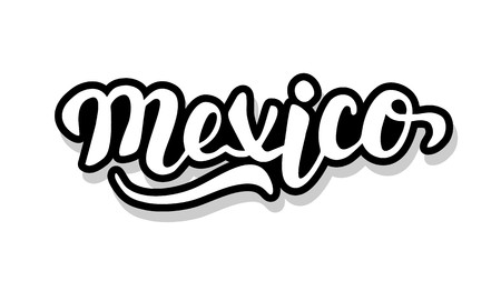 Mexico calligraphy template text for your design illustration concept. Handwritten lettering title vector words on white isolatedのイラスト素材