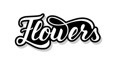 Flowers calligraphy template text for your design illustration concept. Handwritten lettering title vector words on white isolatedのイラスト素材