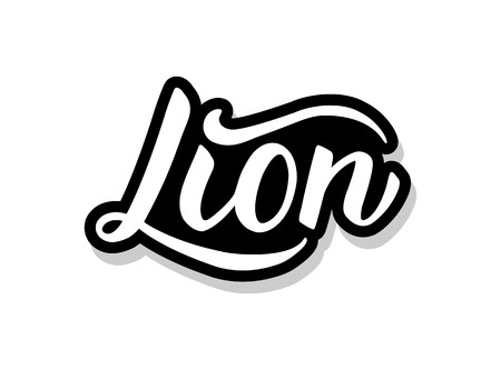 Lion calligraphy template text for your design illustration concept. Handwritten lettering title vector words on white isolatedのイラスト素材