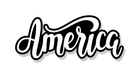 America calligraphy template text for your design illustration concept. Handwritten lettering title vector words on white isolatedのイラスト素材