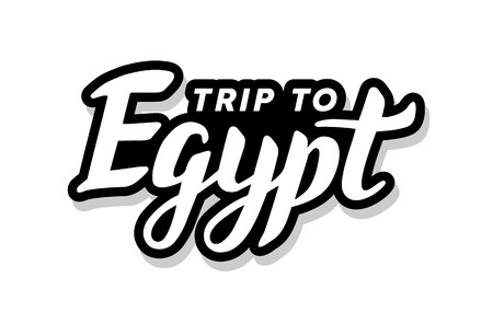 Trip to Egypt calligraphy template text for your design illustration concept. Handwritten lettering title vector words on white isolatedのイラスト素材