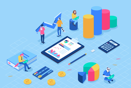 Can use for web banner, infographics, header vector illustration. Financial administration concept with characters. Flat isometric isolated on white background.のイラスト素材