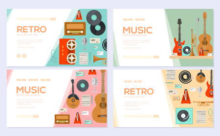 Retro equipment music set. Traditional melody brochure card set. festival template of flyear, web banner, ui header, enter site. Layout invintation modernのイラスト素材