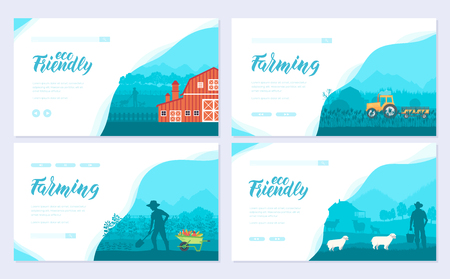 Farming life brochure card set. Take care of the garden template of flyear, web banner, ui header, enter site. cultivation of land layout invintation modernのイラスト素材