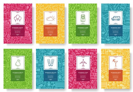 Set of linear travel style concept. Journey element on poster, book, layout abstract, magazines, brochure. Vector thin line vacation tour greeting card or invitation design background illustration.のイラスト素材