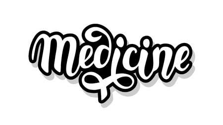 Medicine calligraphy template text for your design illustration concept. Handwritten lettering title vector words on white isolatedのイラスト素材