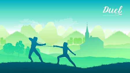 France warriors with sword martial arts of different Nations of the world. Traditional fights with weapon background. Fighting style battle template layout modern sliderのイラスト素材