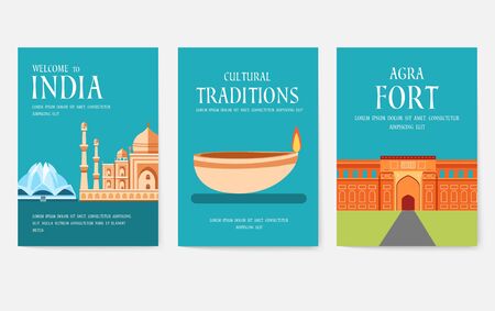 Set of India country ornament travel tour concept. Culture traditional, magazine, book, poster, abstract, element. Vector decorative ethnic greeting card or invitation design backgroundの素材 [FY310125907429]