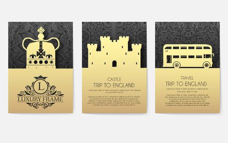Set of England country ornament illustration concept. Art traditional, layout book, poster, abstract, ottoman motifs, element. Vector decorative ethnic greeting card or invitation design backgroundのイラスト素材