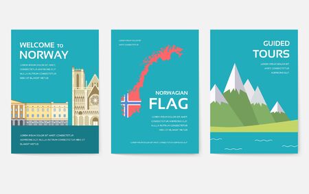 Set of Norway country ornament travel tour concept. Monument traditional, magazine, book, poster, abstract, element. Vector decorative ethnic greeting card or invitation design backgroundのイラスト素材