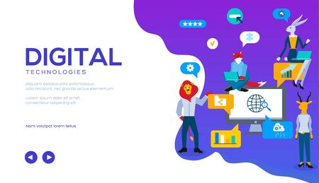 Digital technologies vector landing page templateのイラスト素材
