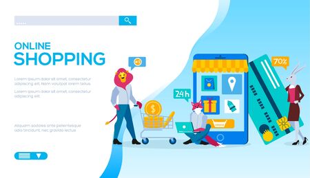 Online shopping vector landing page templateのイラスト素材