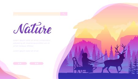 Reindeer sledding services vector landing page templateのイラスト素材