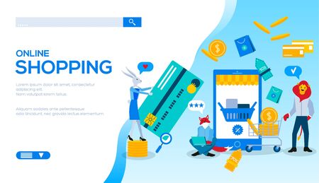 Online shopping flat landing page templateのイラスト素材