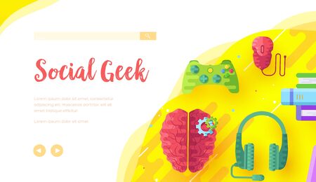 Video game background with joypad, headphones.のイラスト素材