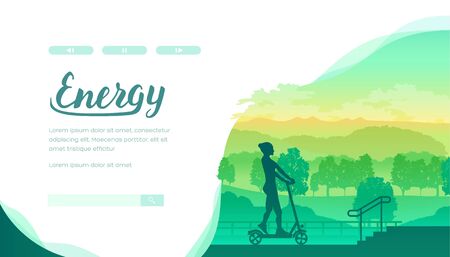 Silhouette of girl riding by electric scooter.のイラスト素材