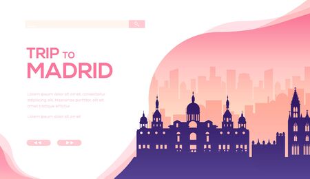 Silhouette of sightseeing attractions of Madrid.のイラスト素材