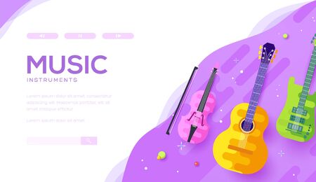 Musical instruments: violin, guitar on violet.のイラスト素材