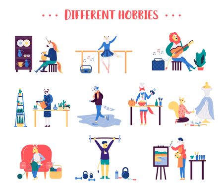 Big set of male and female different hobbies, pastime.のイラスト素材